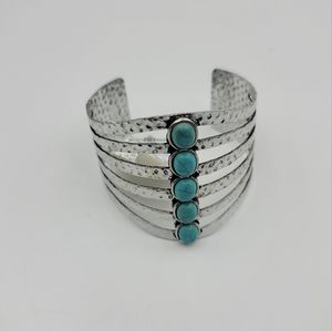 Fashionable sliver and turquoise rhinestone cuff bracelet